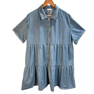 First Love by Lovelyn Dress Women Large Button-Up Babydoll‎ Tiered Mini Cowgirl
